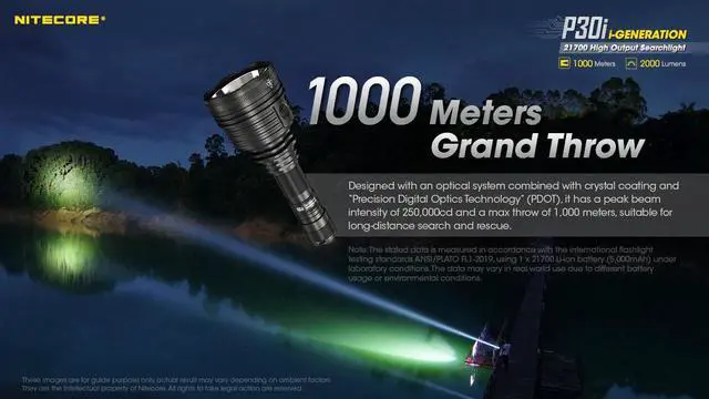 Alt view image 2 of 6 - Nitecore P30i 2000 Lumen 1093 Yard Long Throw Flashlight