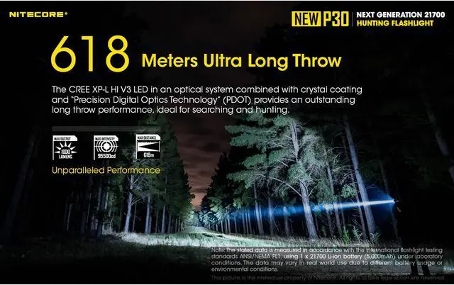 Alt view image 2 of 6 - Nitecore NEW P30 1000 Lumen 676 Yard Long Throw Hunting Flashlight