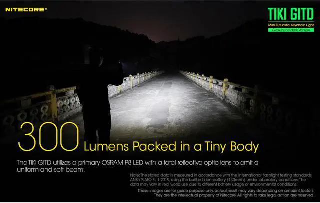 Alt view image 3 of 7 - Nitecore TIKI GITD 300 Lumen Rechargeable Keychain Flashlight