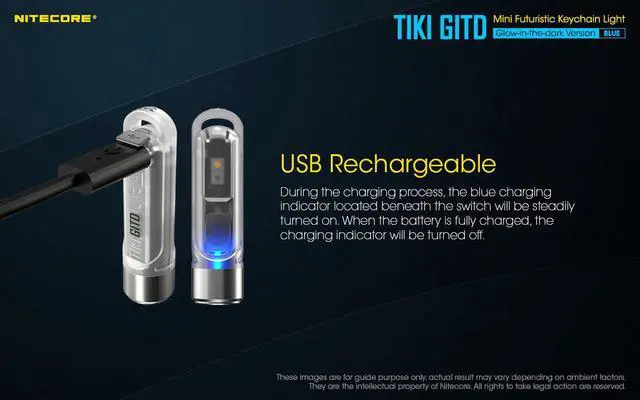 Alt view image 6 of 7 - Nitecore TIKI GITD-Blue Keychain Light