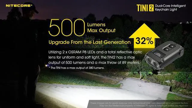 Alt view image 3 of 7 - Nitecore TINI 2 500 Lumen Rechargeable Keychain Flashlight (Gray)