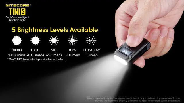 Alt view image 6 of 7 - Nitecore TINI 2 500 Lumen Rechargeable Keychain Flashlight (Gray)
