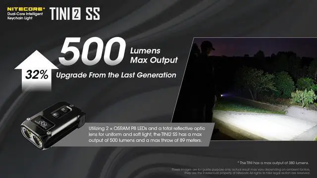 Alt view image 2 of 6 - Nitecore TINI 2 500 Lumen Rechargeable Keychain Flashlight (Stainless Steel)