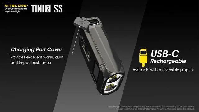 Alt view image 4 of 6 - Nitecore TINI 2 500 Lumen Rechargeable Keychain Flashlight (Stainless Steel)
