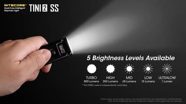 Alt view image 5 of 6 - Nitecore TINI 2 500 Lumen Rechargeable Keychain Flashlight (Stainless Steel)