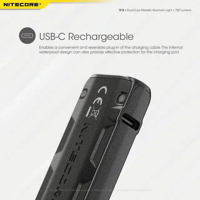 Alt view image 6 of 7 - Nitecore Tip SE 700 Lumen Rechargeable Keychain EDC Flashlight Grey