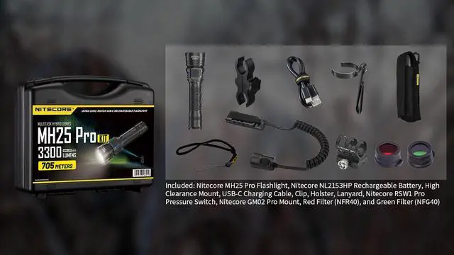 Alt view image 2 of 6 - Nitecore MH25 Pro 3300 Lumen Long Throw Rechargeable Hunting Light Kit