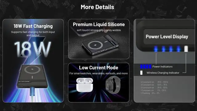 Alt view image 4 of 6 - Nitecore NW5000 Magnetic Wireless Charging and USB-C 5000mAh Power Bank