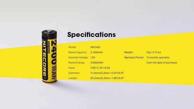 Alt view image 6 of 6 - Nitecore NH2400 2400mAh USB-C Rechargeable AA Battery 4-Pack