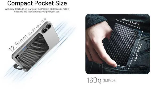 Alt view image 5 of 6 - Nitecore Pocket 10000 USB-C Power Bank with Built-In Cable