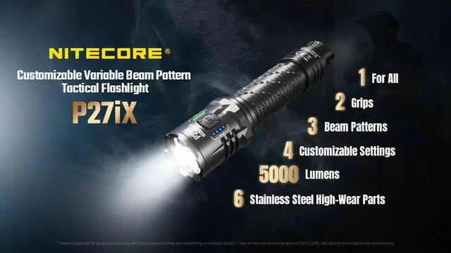 Alt view image 2 of 6 - Nitecore P27iX 5000 Lumen Customizable Tactical Flashlight with Multi-Beam Modes