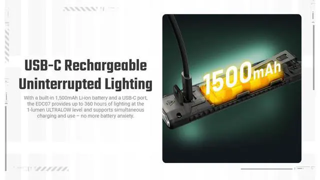 Alt view image 5 of 6 - Nitecore EDC07 1500 Lumens Rechargeable Flashlight (Sand)