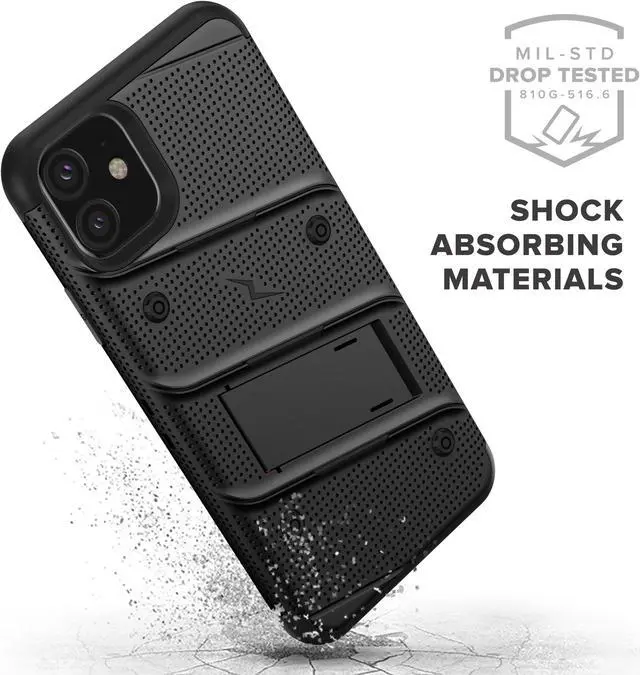 Alt view image 4 of 15 - ZIZO BOLT Series iPhone 11 Case - Heavy-duty Military-grade Drop Protection w/ Kickstand Included Belt Clip Holster Tempered Glass Lanyard - Black