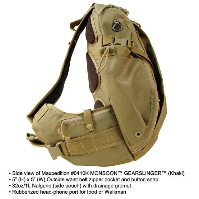 Alt view image 3 of 13 - Maxpedition 0410G Monsoon Gearslinger Bag 14"x6"x20" - Olive Drab Nylon