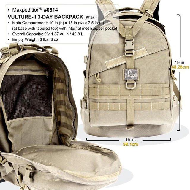 Alt view image 5 of 8 - Maxpedition 0514F Vulture II Backpack 15"x9.5"x20" - Foliage Green Nylon