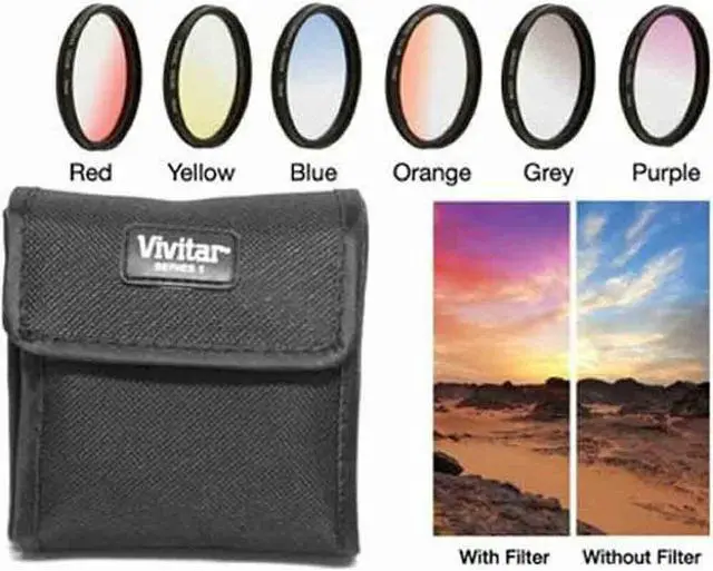 Alt view image 2 of 5 - Vivitar 67mm Graduated Color Multicoated Filter Set (Red, Yellow, Blue, Orange, Gray, Purple & Case)