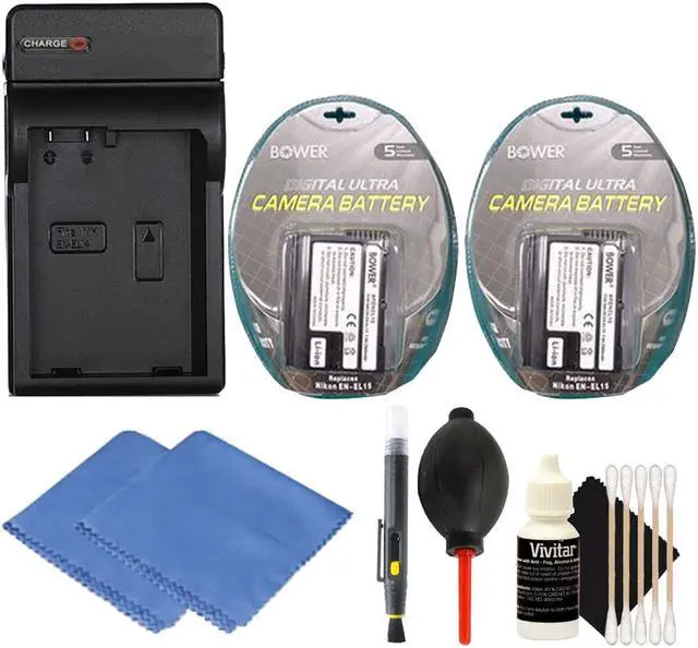 Main image of Replacement Battery for EN-EL15 Battery (2x) + Charger with Cleaning Kit