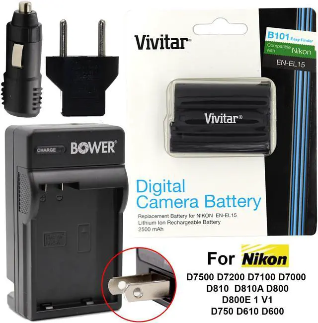 Main image of Vivtar OEM ENEL15 Battery and Charger Kit for Nikon D7500 D7200 D7100 D7000 D810 D750 D610