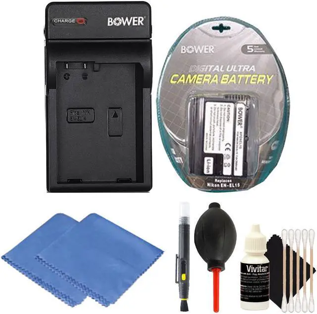 Main image of Replacement Battery for EN-EL15 Battery + Charger with Cleaning Kit