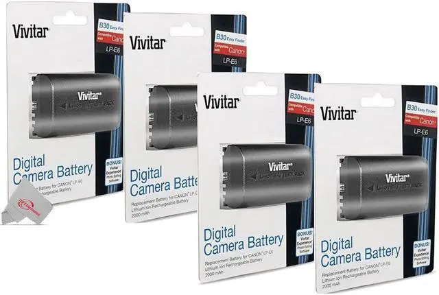 Main image of Four Packs Vivitar VIV-CB-E6 Replacement Battery for Canon LP-E6 Battery
