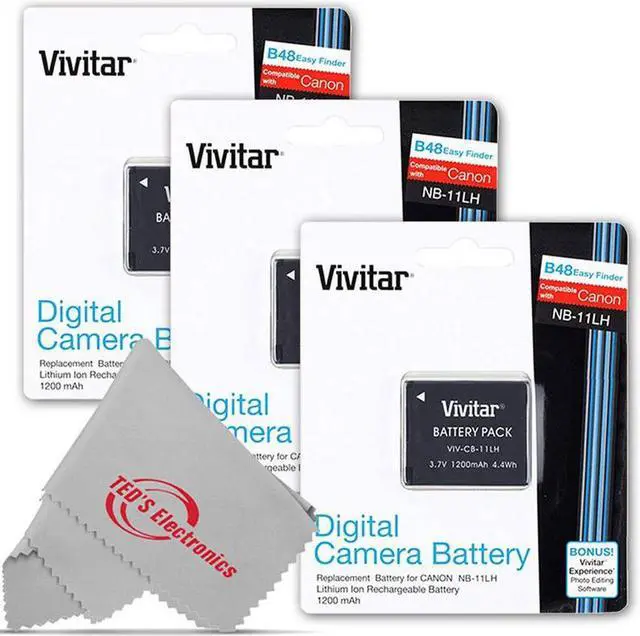 Main image of Three Vivitar VIV-CB-11LH Li-On Rechargeable Replacement Battery for Canon NB-11LH for (Canon Powershot SX410 IS, SX400 IS, ELPH 170 IS, 340 HS 320)