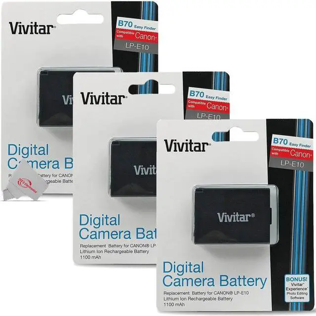 Main image of 3x Vivitar LP E10 Replacement Battery for Canon T7 T6 T5 T100 4000D 3000D 2000D
