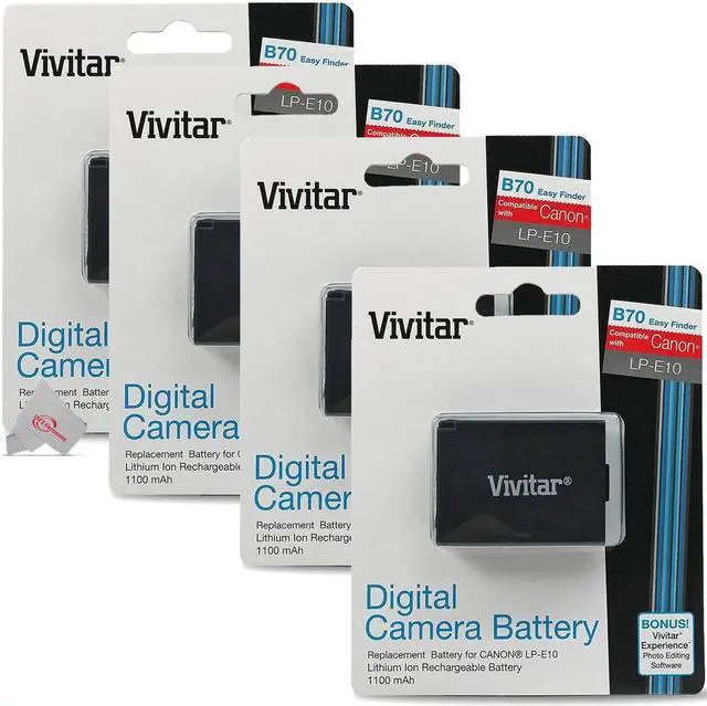 Main image of 4x Vivitar LP E10 Replacement Battery for Canon T7 T6 T5 T100 4000D 3000D 2000D