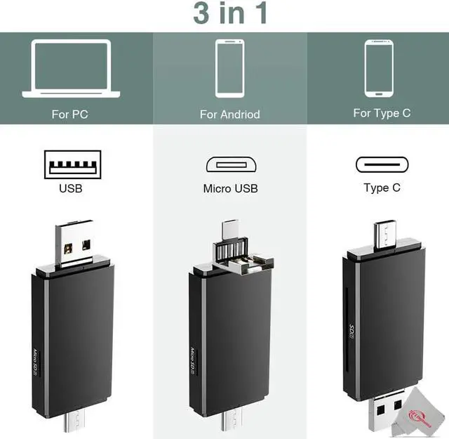 Alt view image 2 of 8 - VidPro USB 2.0 Type-C microSD and SD Card Reader