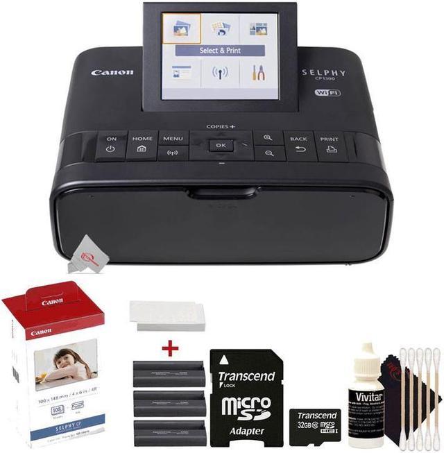 Canon Selphy CP1300 Compact Photo Printer Black with KP-108IN Paper  Accessory Kit