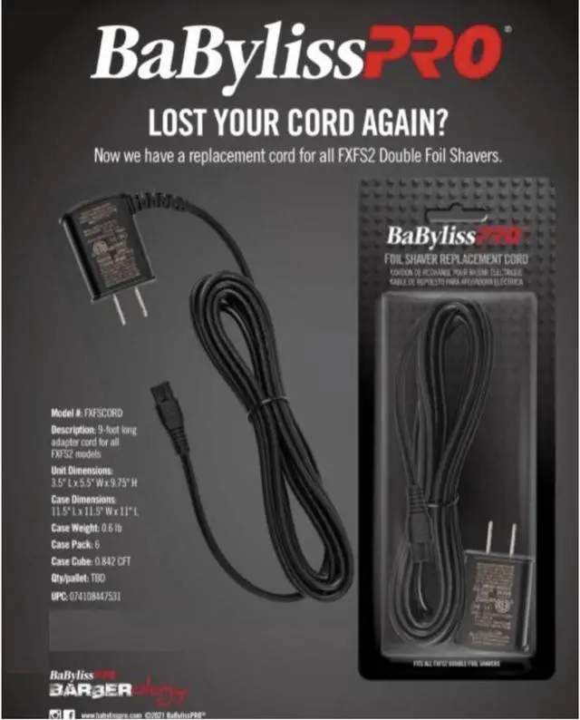 Alt view image 4 of 4 - Babyliss Pro Foil Shaver Replacement Power Cord Charger For FXFS2 Double Foil Shaver