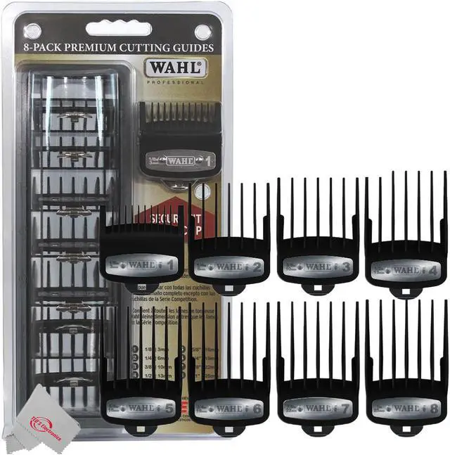 Main image of wahl professional premium black cutting guides #3171500  1/8" to 1"  fits all full size wahl clippers excludes detachable blade clippers  8 pack