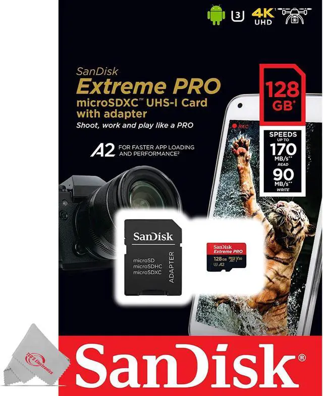 Alt view image 8 of 9 - SanDisk Extreme Pro SDXC UHS-I U3 A2 V30 128GB + Adapter, SDSQXCY-128G-GN6MA