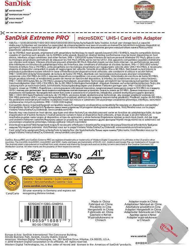 Alt view image 9 of 9 - SanDisk Extreme Pro SDXC UHS-I U3 A2 V30 128GB + Adapter, SDSQXCY-128G-GN6MA