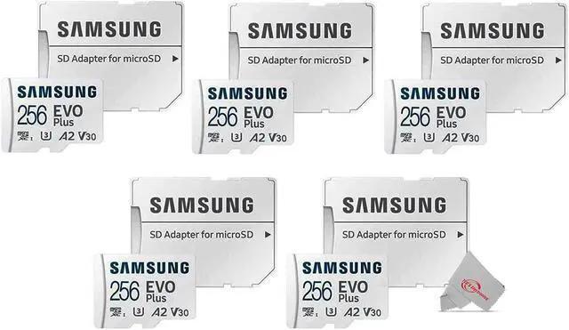 Main image of 5x Samsung EVO Plus MicroSD 256GB, 130MBs Memory Card with Adapter