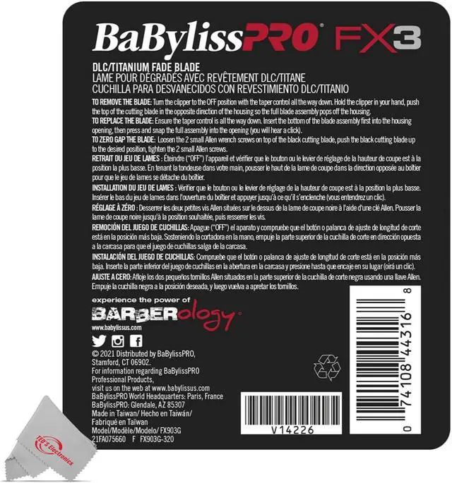 Alt view image 4 of 4 - BaByliss Pro FX3 DLC Titanium Fade Replacement Blade Fits FXX3C Clipper #FX903G - 2 Count