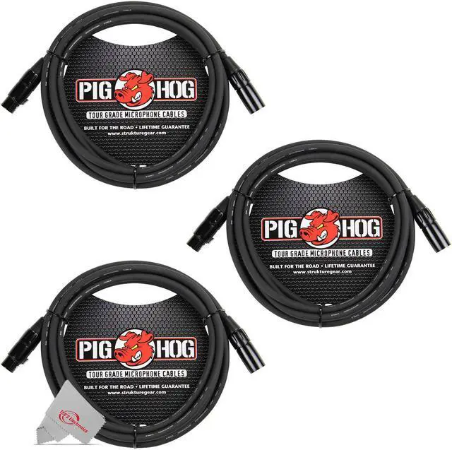 Main image of Pig Hog 8mm XLR Microphone Cable Male to Female 10 Ft Fully Balanced Premium Mic Cable  - 3 Units