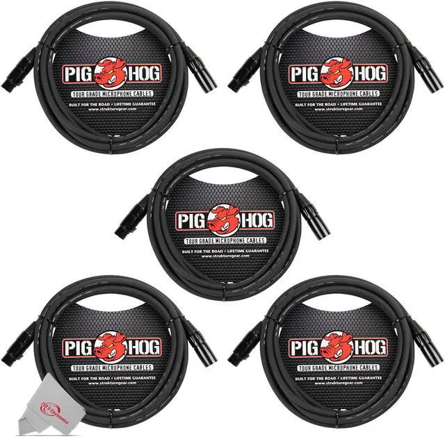 Main image of Pig Hog 8mm XLR Microphone Cable Male to Female 10 Ft Fully Balanced Premium Mic Cable - 5 Units