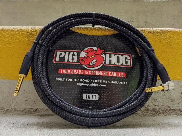 Alt view image 8 of 10 - Pig Hog "Black Woven" Woven Jacket Tour Grade Instrument Cable, 20-foot Right Angle