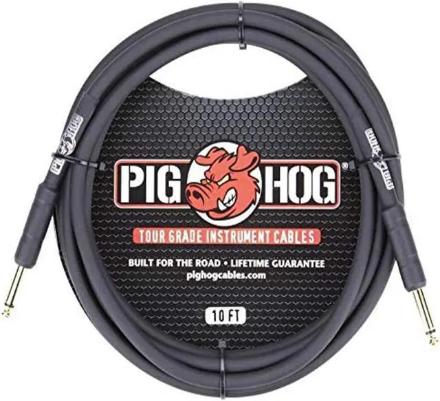 Main image of Pig Hog Tour Grade 10ft Instrument Cable 1/4 Inch to 1/4 Inch Straight Connectors Black - PH10