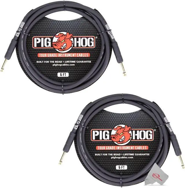 Main image of Pig Hog Tour Grade 6 ft Instrument Cable 1/4 Inch to 1/4 Inch Straight Connectors - PH6R - 2 Units
