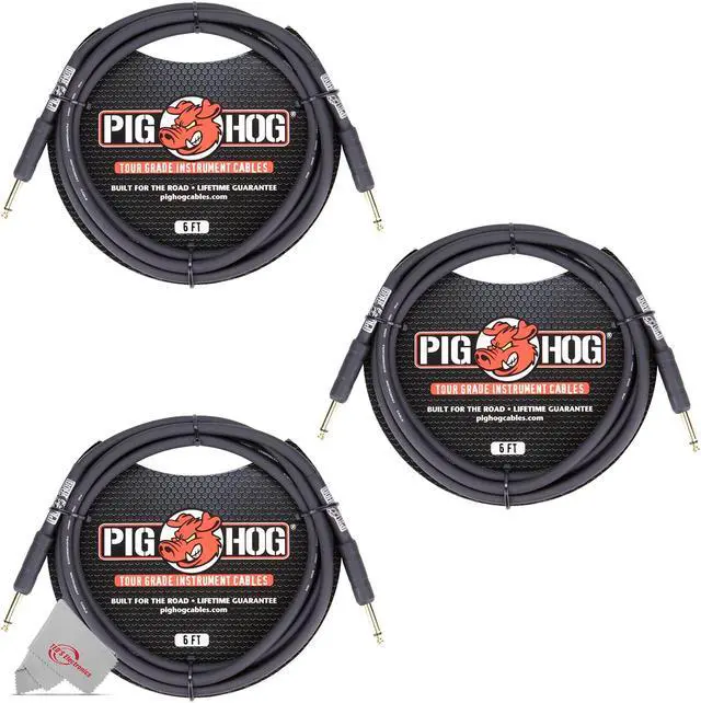 Main image of Pig Hog Tour Grade 6 ft Instrument Cable 1/4 Inch to 1/4 Inch Straight Connectors - PH6R - 3 Units