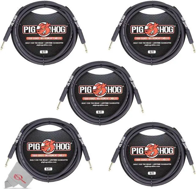 Main image of Pig Hog Tour Grade 6 ft Instrument Cable 1/4 Inch to 1/4 Inch Straight Connectors - PH6R - 5 Units