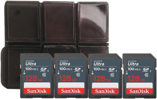 Main image of 4x Sandisk Ultra 128 GB SDXC UHS-I Memory Card 100 MBs with Memory Card Holder