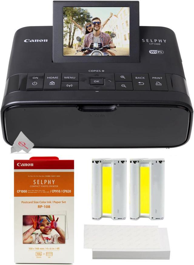Canon Selphy CP1300 Photo Printer Black with Canon RP-108 Color