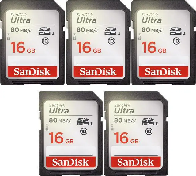 Main image of 5 Packs SanDisk Ultra 16GB Class 10 SDHC UHS-I Memory Card up to 80MB/s  SDSDUNC-016G-GN6IN