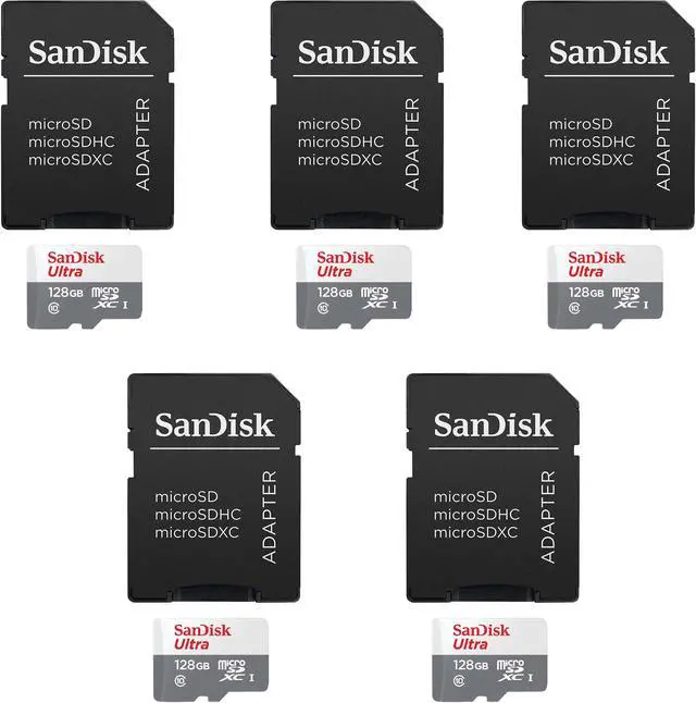 Main image of 5 Packs SanDisk 128GB Ultra UHS-I microSDHC Memory Card with SD Adapter
