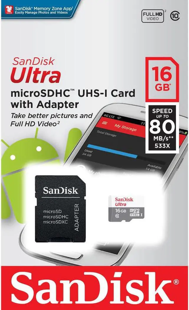 Alt view image 4 of 4 - 2 Packs SanDisk 16GB Ultra UHS-I microSDHC Memory Card with SD Adapter