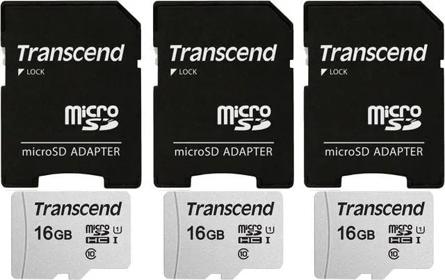 Main image of 3 Packs Transcend 16GB MicroSD 300s 95MB/s Class 10 Micro SDHC Memory Card with SD Adapter