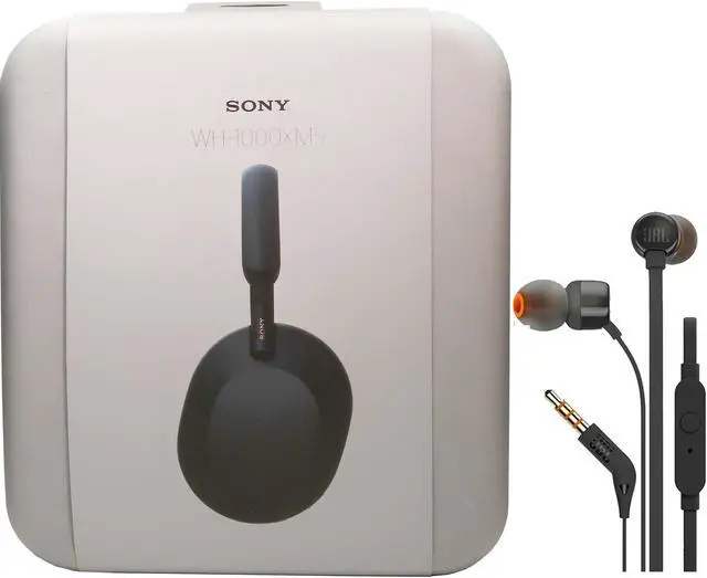 Main image of Sony WH-1000XM5 Noise-Canceling Wireless Over-Ear Headphones (Black) with JBL T110 in Ear Headphones
