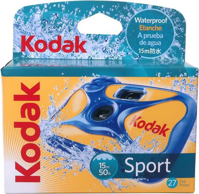 Alt view image 2 of 4 - Kodak Water and Sport One-Time Use Disposable Camera (ISO-800) Waterproof 35mm - 27 Exposures with Floating Foam Strap-Orange